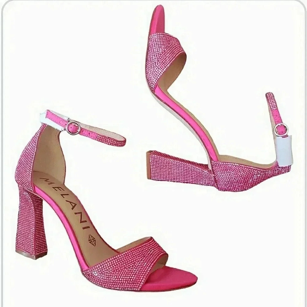 Sparkling Wedding Guest 10 Pink Fuchsia Cocktail Formal Rinestone Sandals New